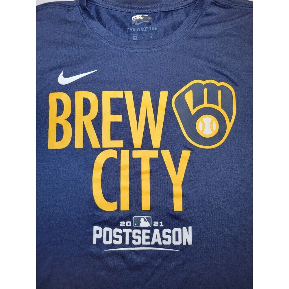 Nike Milwaukee Brewers Brew Crew Postseason 2021 Shirt Size Men's Medium Dri-fit